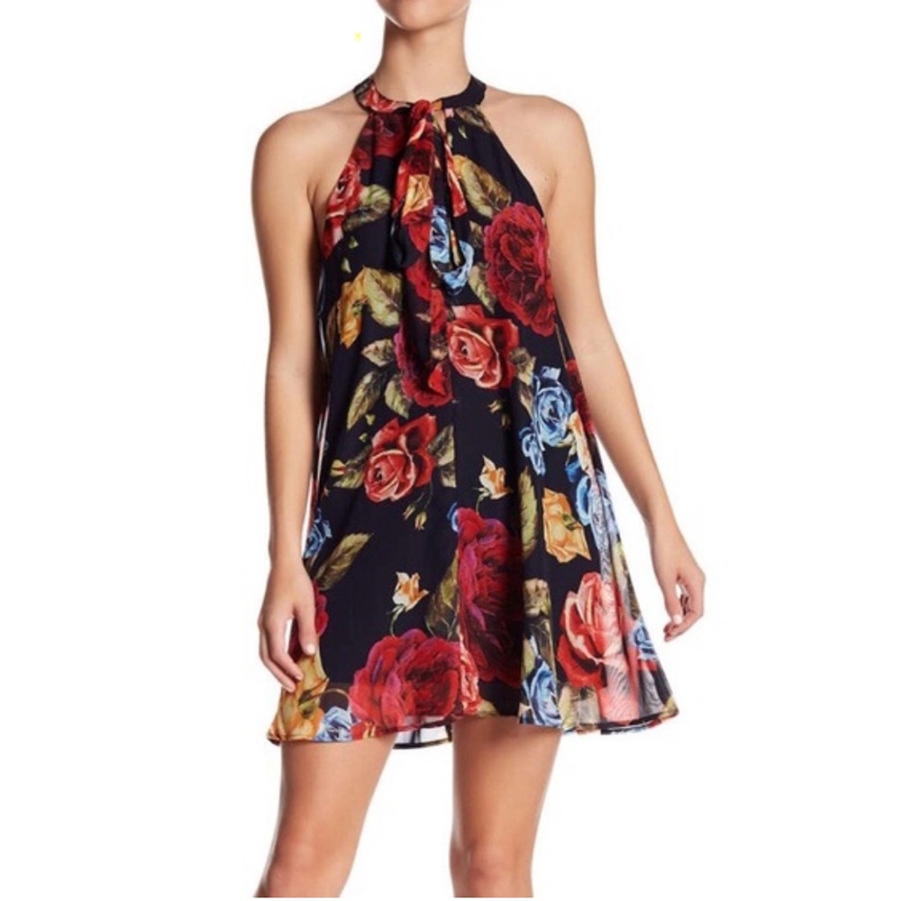 Show Me Your Mumu Black Floral Halter Mini Dress – Size Small